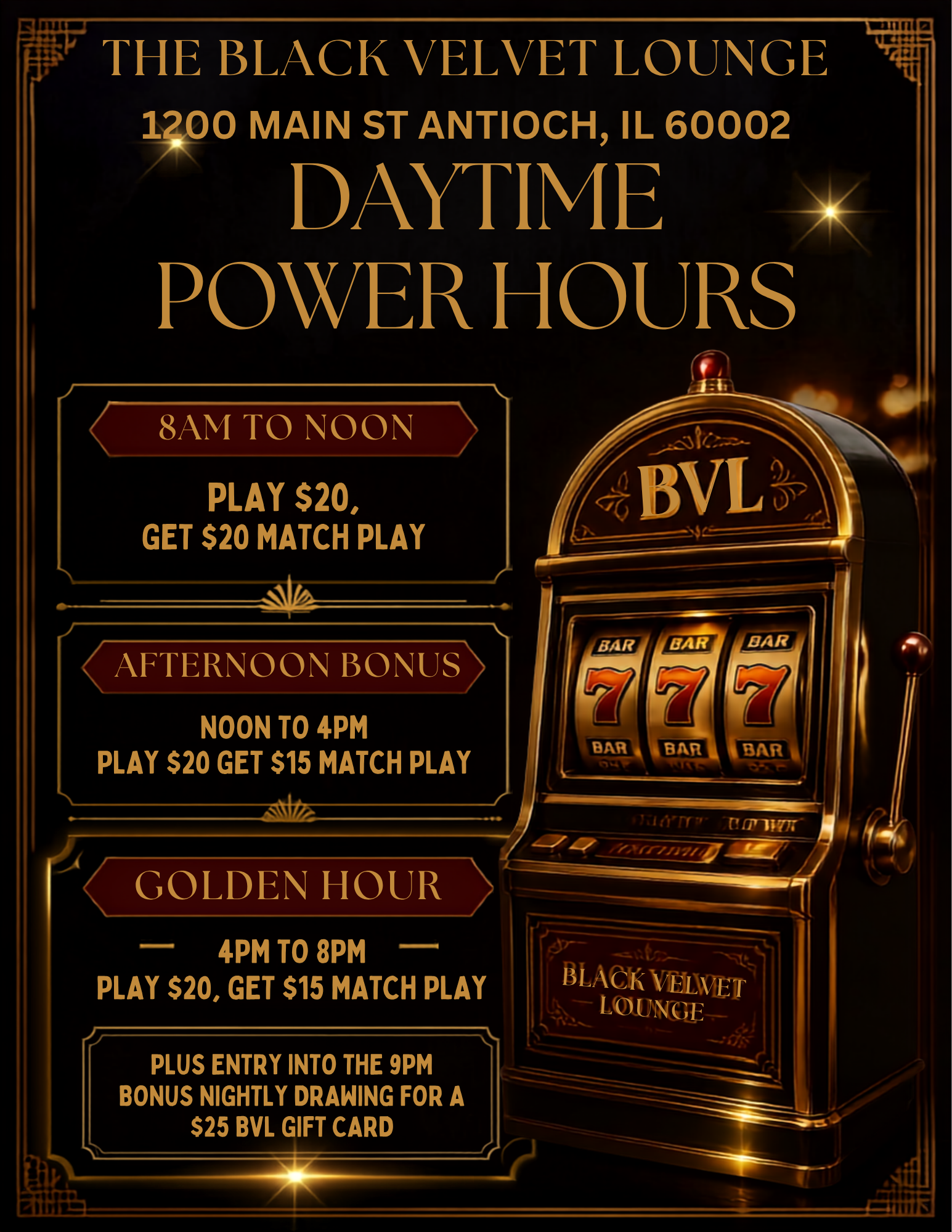 Black Velvet Lounge gaming promotion flyer